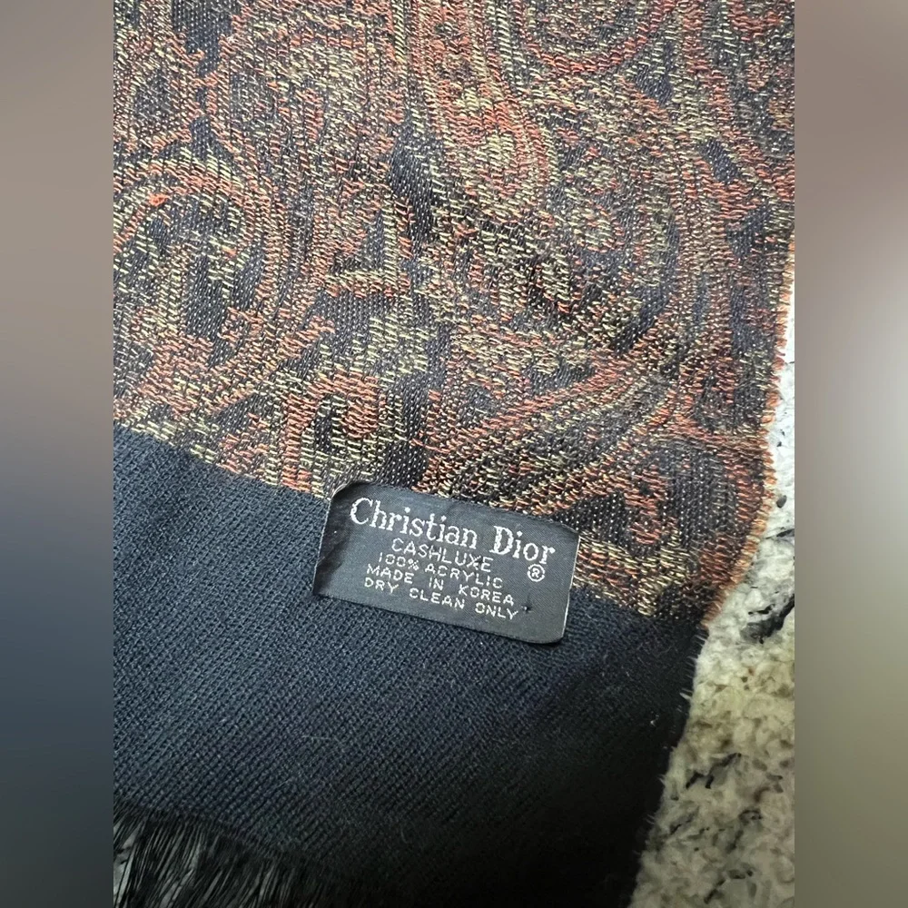 Vintage Christian Dior Cashluxe Acrylic Scarf Paisley Patterne Casual Soft 60x11